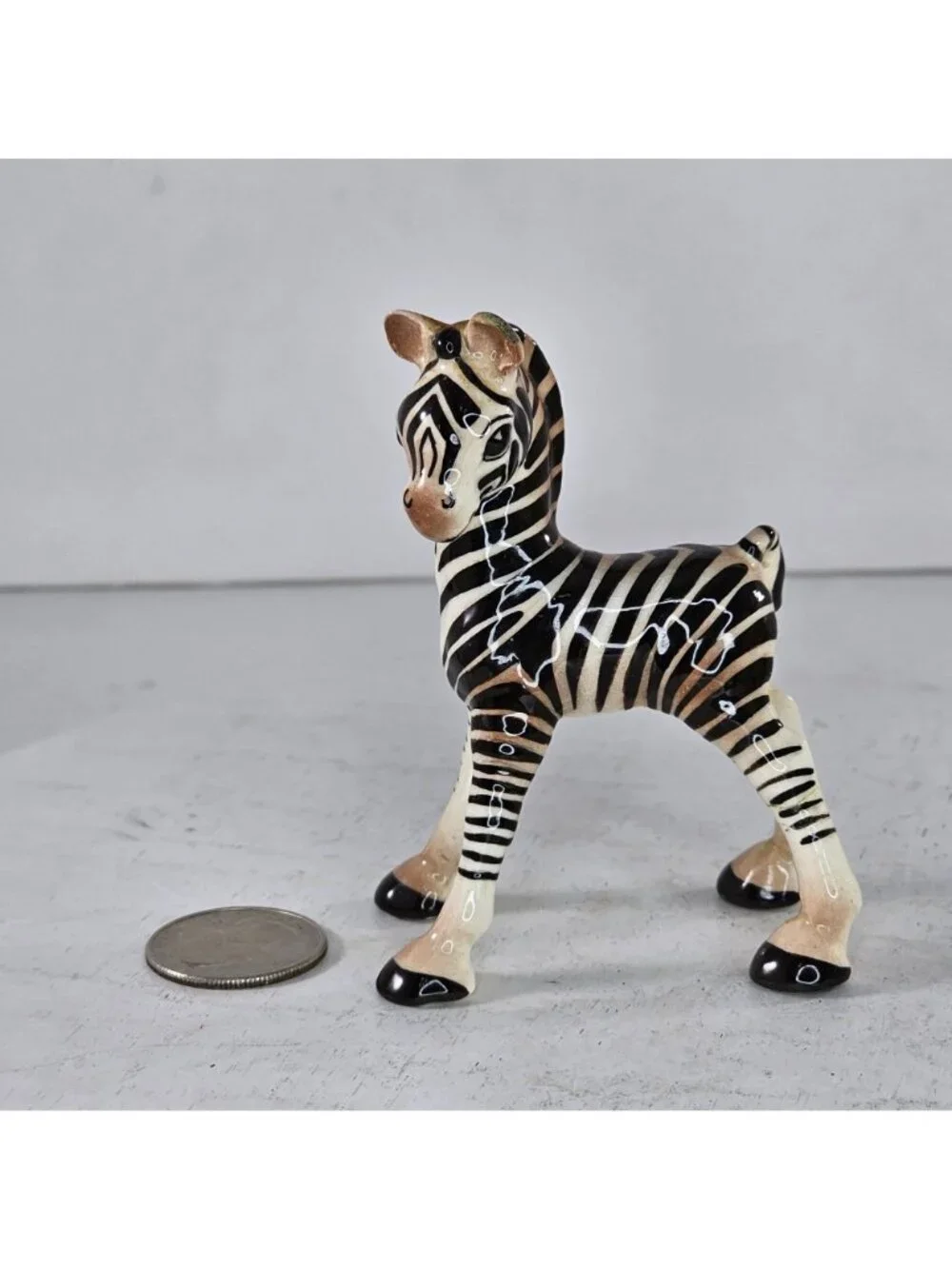 Vintage 1950s Hagen Renaker DW Zebra Baby Figurine Monrovia Ceramic *Repaired*